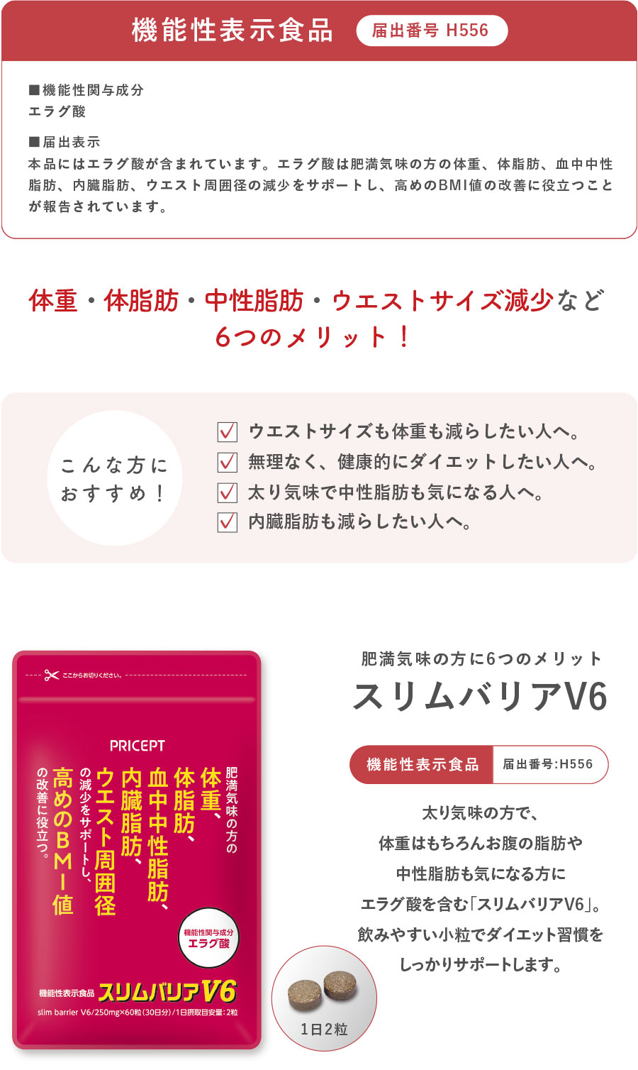 スリムバリアV6【送料無料】60粒・30日分（3個組）【機能性表示食品